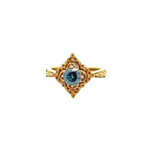 10k Yellow Gold and 1ct Mystic Blue Moissanite Celestial Ring