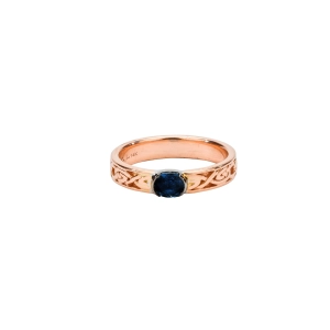14k Rose Gold and Dark Blue Sapphire Devotion Knot 'Fern' Ring