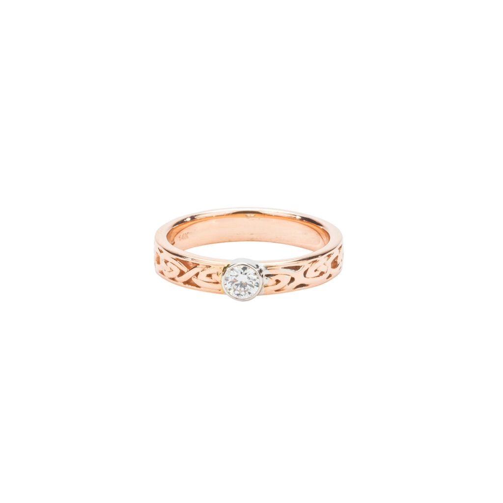 14k Rose Gold and Round Diamond Devotion Knot 'Fern' Ring