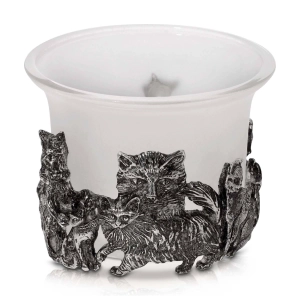 1928 Jewelry Antiqued Cats White Frosted Glass Candle Holder With Tea Light LED