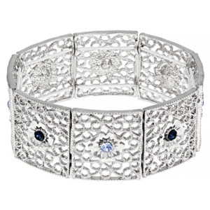 1928 Jewelry Sapphire Blue Crystal Filigree Stretch Bracelet
