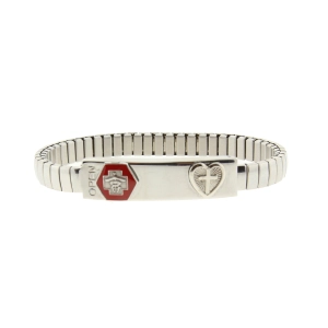 1928 Jewelry Stainless Steel Large Medical Alert ID Stretch Bracelet With Cross