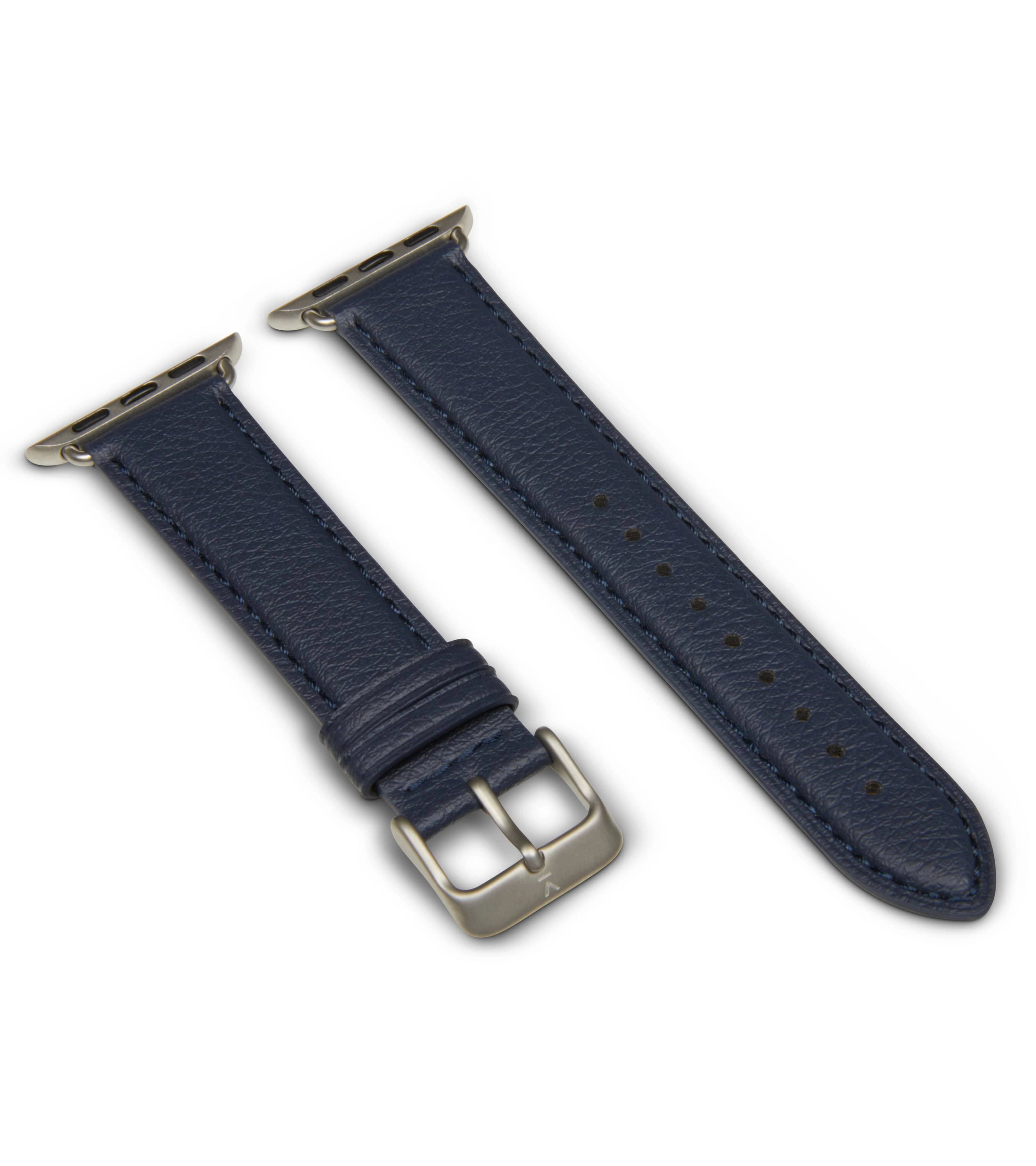 Apple Watch Compatible Vegan Watch Strap | Navy & Silver