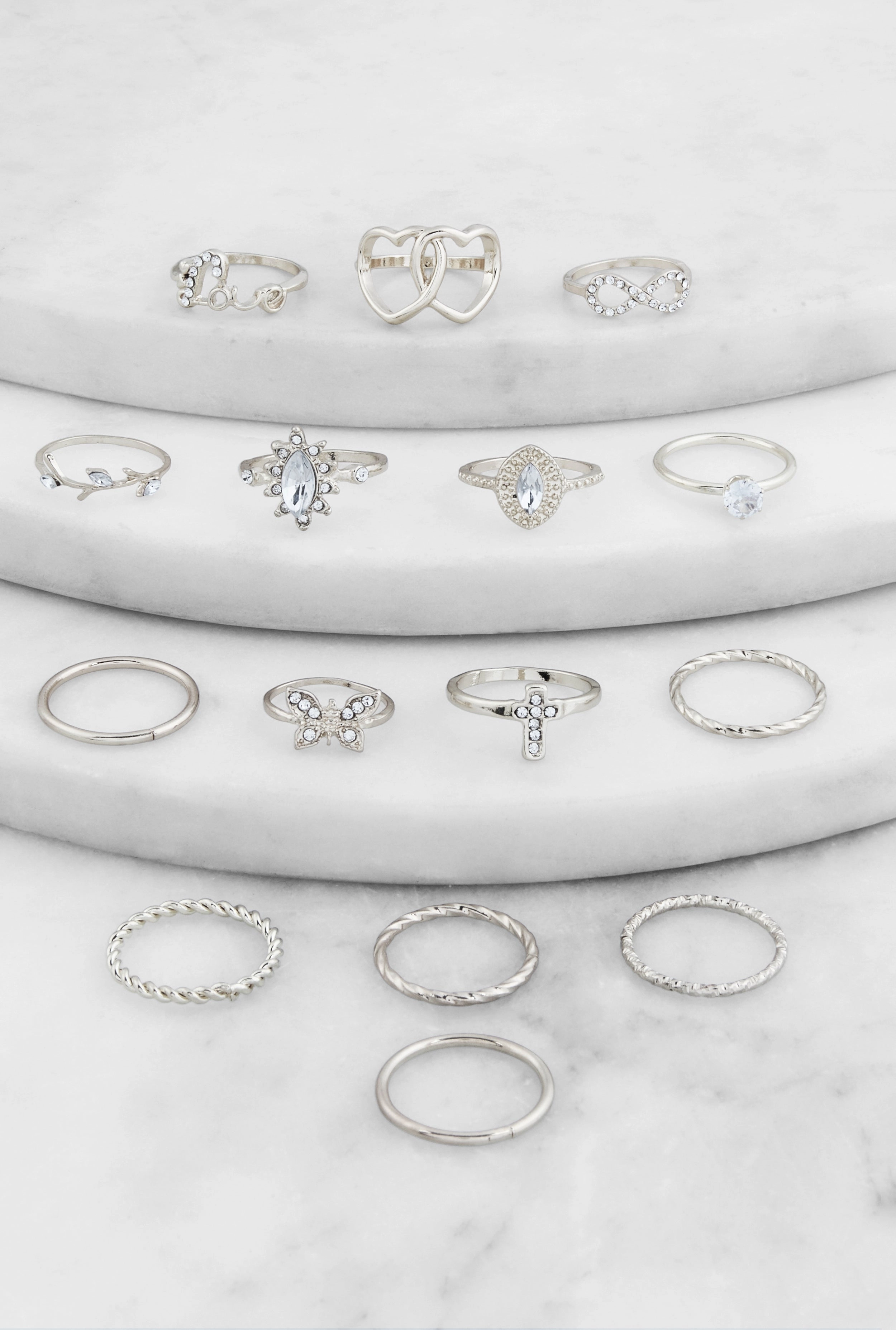 Assorted Cubic Zirconia Metallic Rings Set of 15