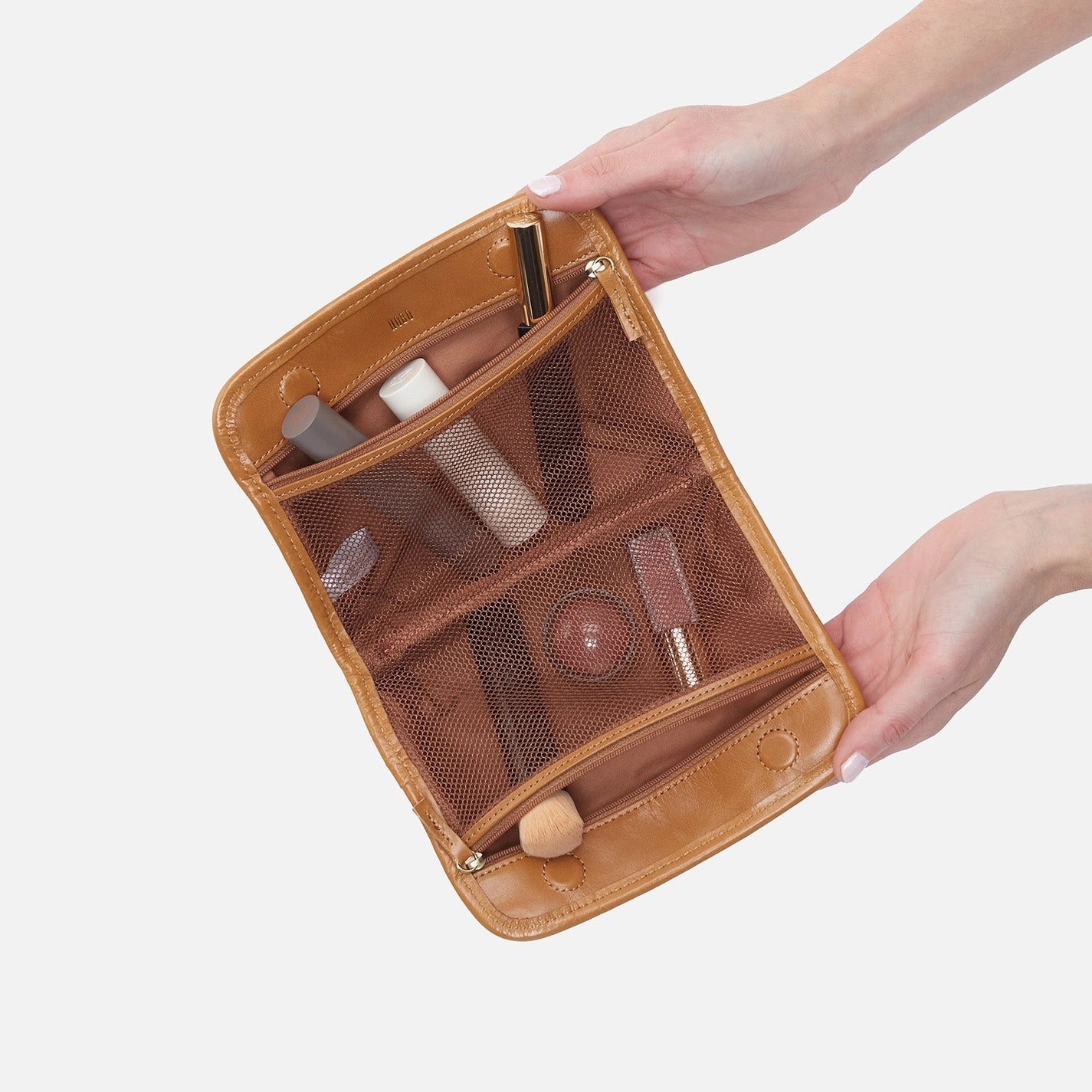 Beauty Cosmetic Pouch In Polished Leather - Natural