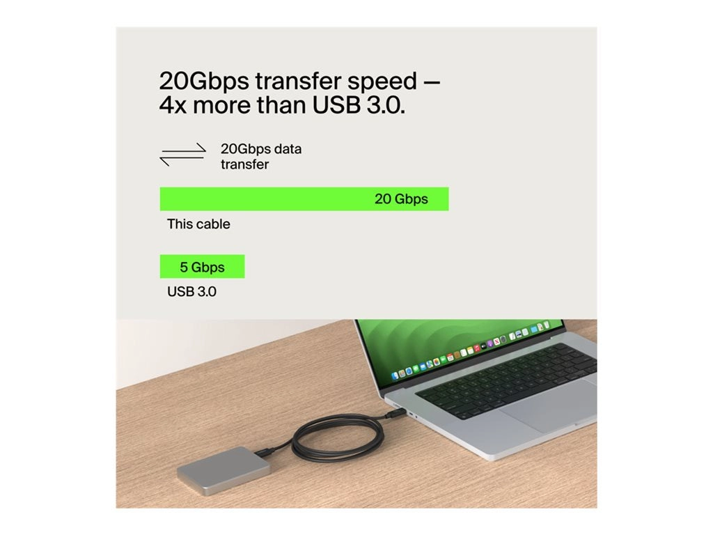 Belkin - USB cable - 24 pin USB-C (M) to 24 pin USB-C (M) - USB 2.0 / USB 3.0 / USB 3.2 / USB 4.0 /Thunderbolt 3 / Thunderbolt INZ004BT2MBK