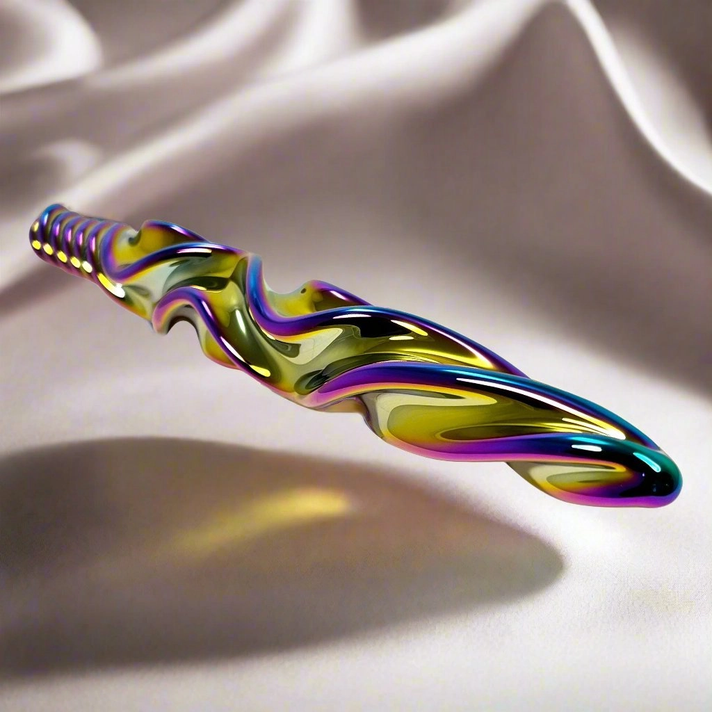 Fetish Pleasure Play Iridescent Glass Ribbed Wand