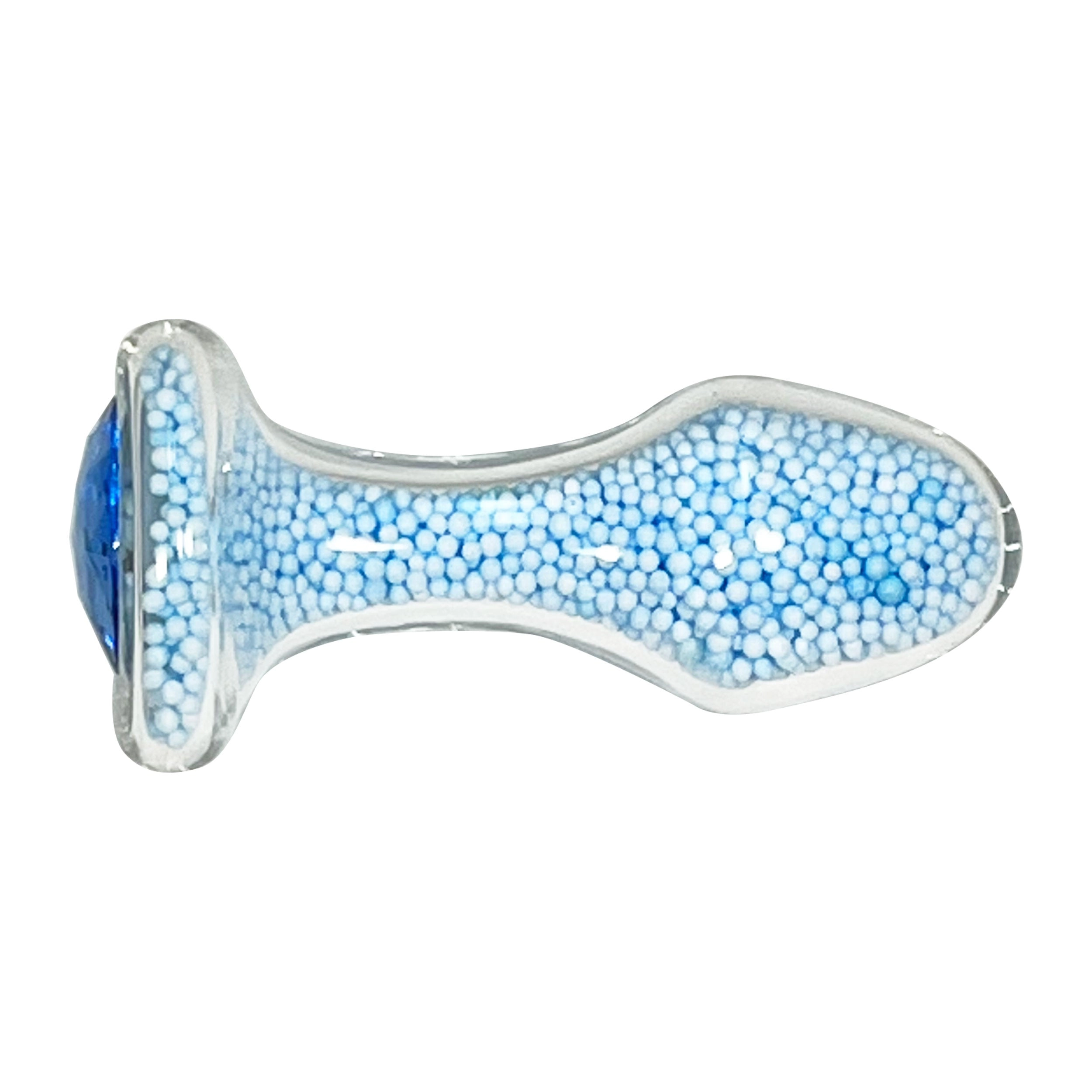 Fetish Pleasure Play Medium Blue Bead Filled Glass Butt Plug