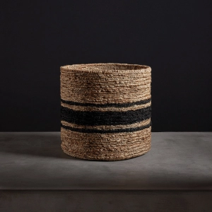 Jute Basket 15 X 14 - Natural/Charcoal Stripe