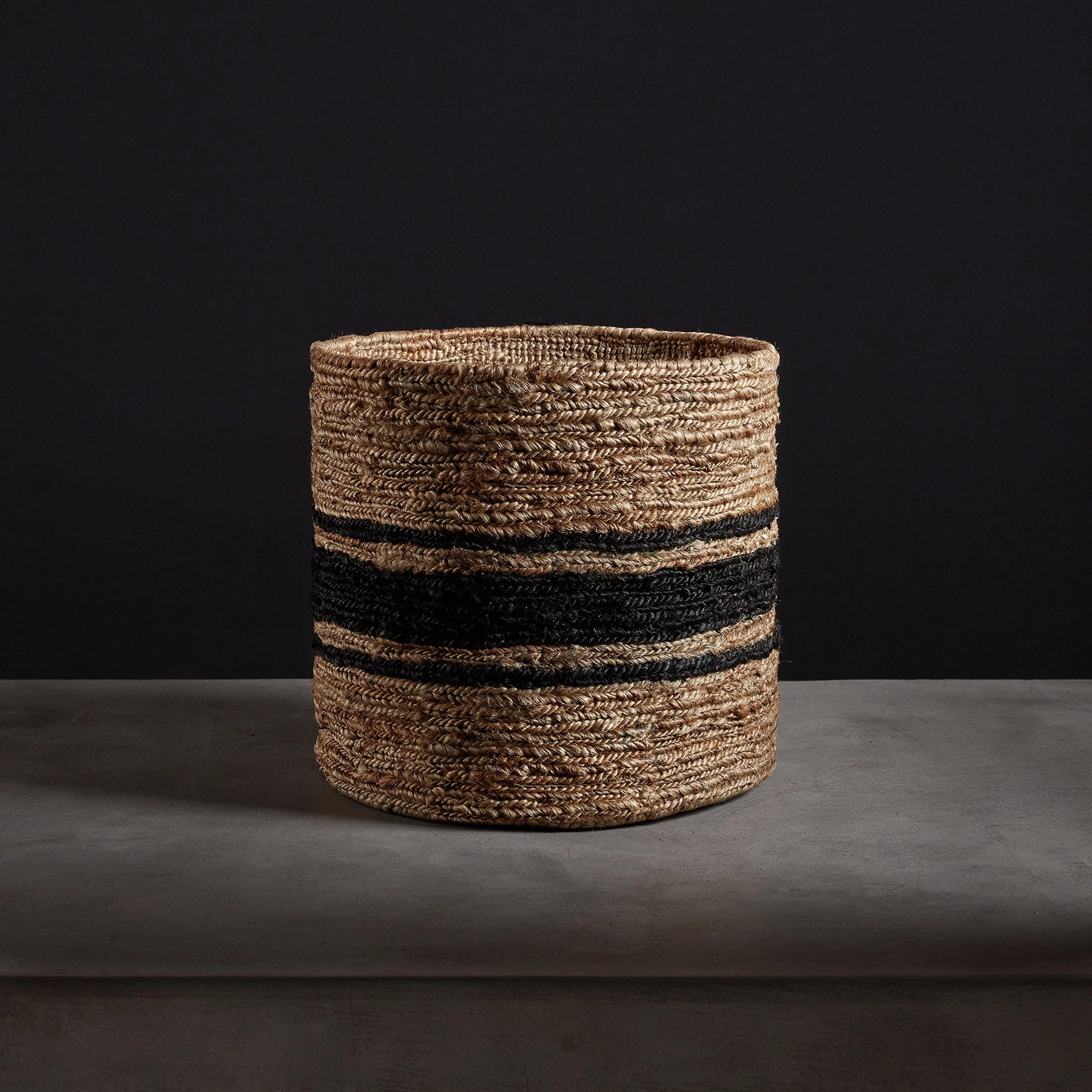 Jute Basket 15 X 14 - Natural/Charcoal Stripe