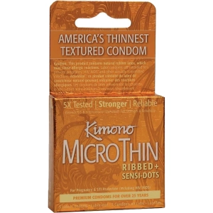 Kimono MicroThin Ribbed Plus Sensi Dots Premium Lubricated Latex Condoms - 3 Pack