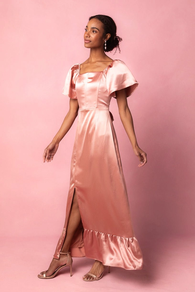 Maddie Dress in Apricot Crush Satin