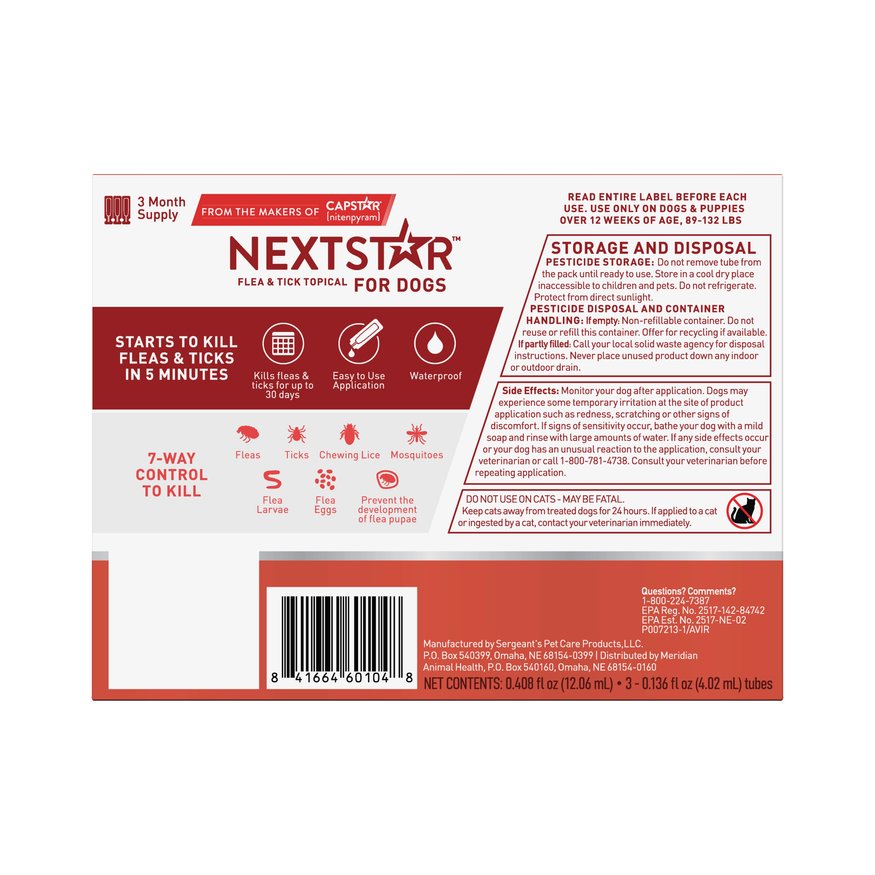 Nextstar Flea & Tick Topical Dog 89-132LB 3CT
