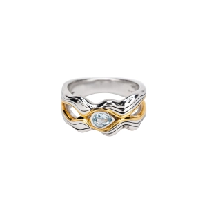 Silver And 10k Gold  Rocks 'n Rivers Ring -Pear Shaped Blue Topaz