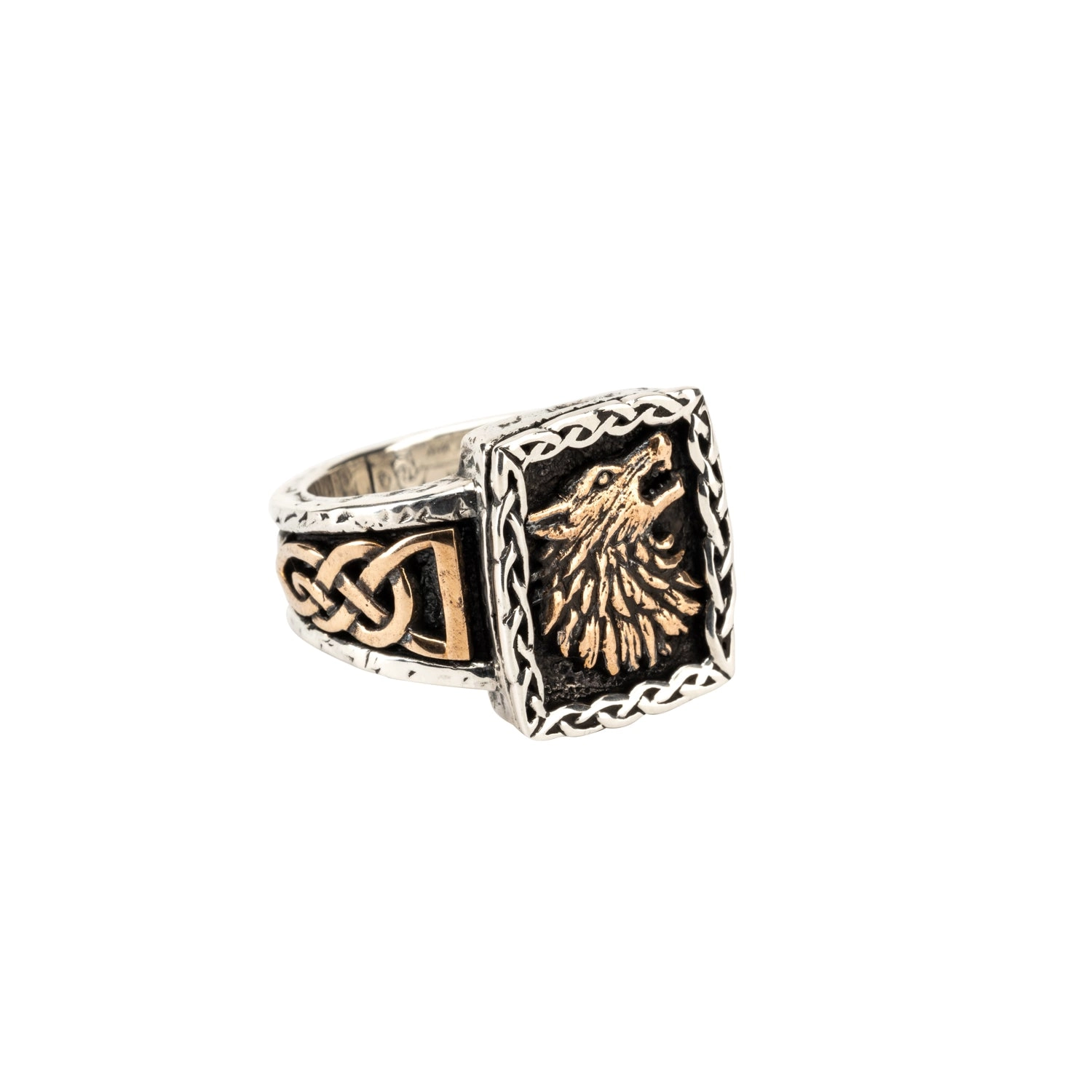 Silver or Silver and Bronze Wolf Ring