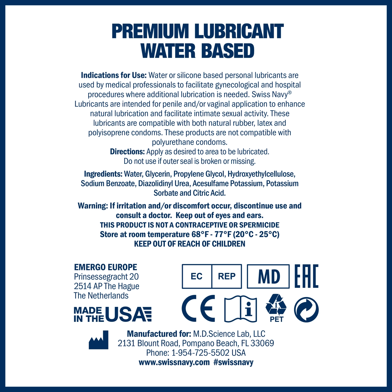Swiss Navy Water-Based Lubricant - 4 oz