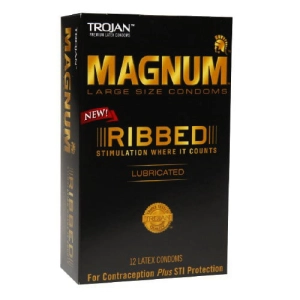 Trojan Magnum Ribbed Lubricated Condoms - 12 pk