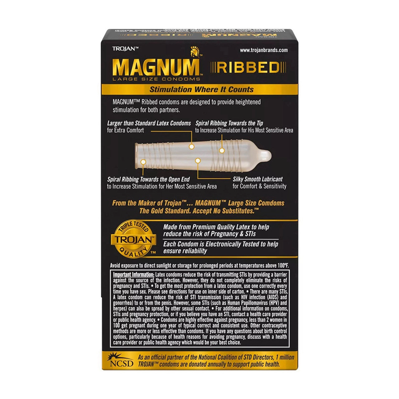Trojan Magnum Ribbed Lubricated Condoms - 12 pk